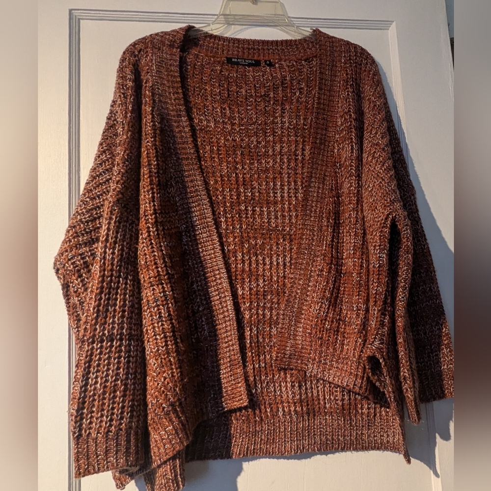 Brave Soul Brown Oversized Knit Boxy Cardigan With Side Slits. Sz Small